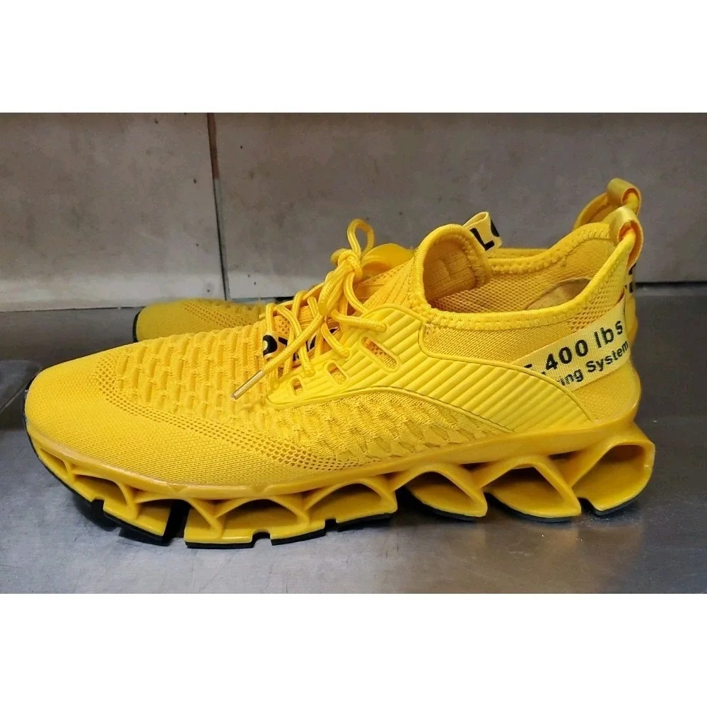 Yellow Men's Running Shoes Blade Non Slip Fashion Sneakers Mesh Soft US 11 EU 44